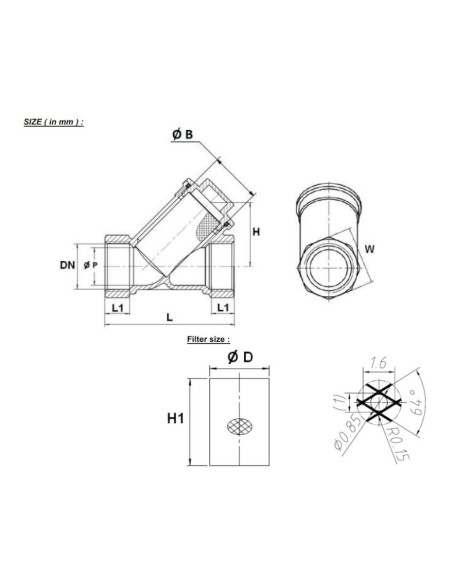 Filtr siatkowy mosieżny Y 2" PN16 siatka nierdzewna oczko 0,85mm PZH 206009