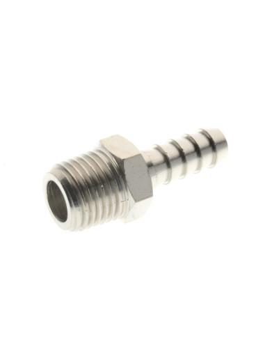 Króciec gwintowany choinka do węża fi 4 mm R 1/8 GZ, mosiądz niklowany, gwint stożkowy 3040 4-1/8