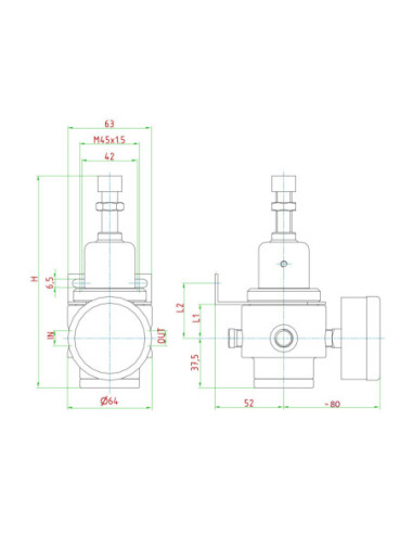 Reduktor ciśnienia G 1w, Pmax 50bar 0,8-8 bar, FPM t -20...+120st.C 310R2-1 0,8-8 H20
