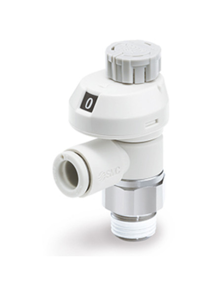 Zawór dławiąco-zwrotny ze wskaźnikiem, pod wąż fi 6 korpus M5x0.8, 10-32UNF kątowy SMC AS1211FS-M5-06
