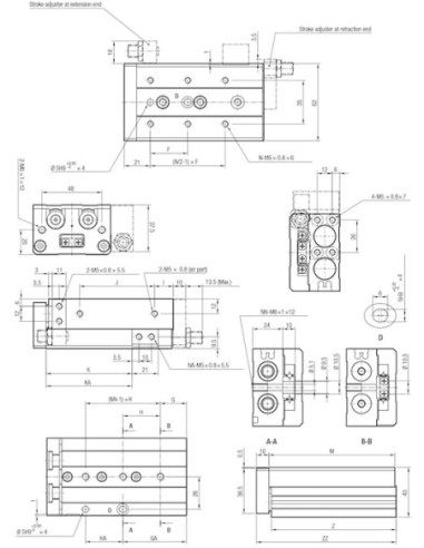 Siłownik z prowadzeniem ślizgowym D16x20 CG04.016.0020