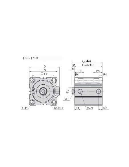 ACQ32X30SG Siłownik dociskowy D32x30 z magnesem DSK032.0030.00