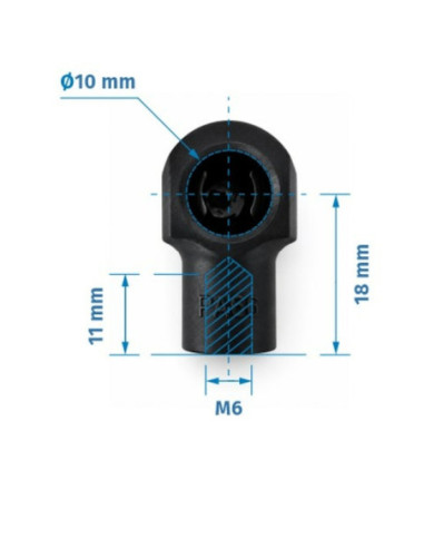 Mocowanie sprężyny gazowej z gwintem M6, gniazdo fi 10 mm, długość 18 mm, do 400N FG-1018M6