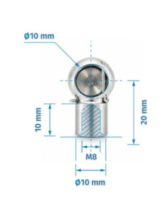 Mocowanie sprężyny gazowej z gwintem M8, INOX, gniazdo fi 10 mm, długość 20 mm, do 800N FG-1020M8I 2