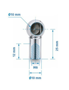 Mocowanie sprężyny gazowej z gwintem M6, gniazdo fi 10 mm, długość 25 mm, do 800N FG-1025M6 2