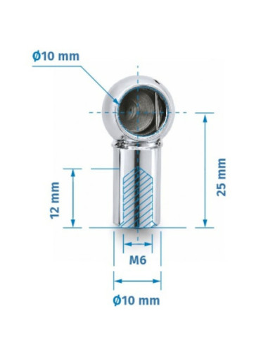 Mocowanie sprężyny gazowej z gwintem M6, gniazdo fi 10 mm, długość 25 mm, do 800N FG-1025M6