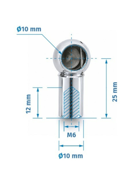 Mocowanie sprężyny gazowej z gwintem M6, gniazdo fi 10 mm, długość 25 mm, do 800N FG-1025M6