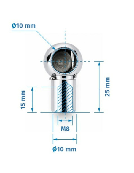 Mocowanie sprężyny gazowej z gwintem M8, gniazdo fi 10 mm, długość 25 mm, do 800N FG-1025M8