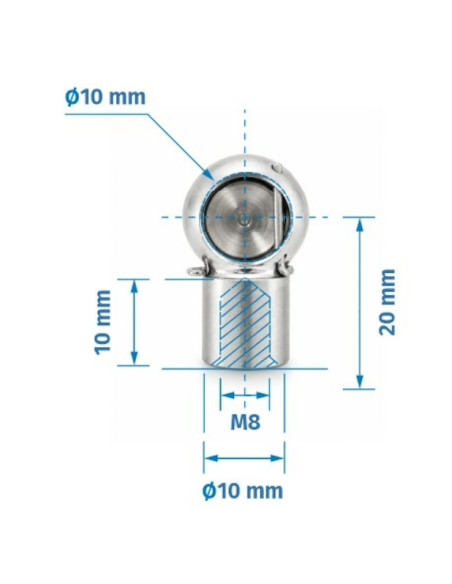 Mocowanie sprężyny gazowej z gwintem M8, gniazdo fi 10 mm, długość 20 mm, do 800N FG-10M8