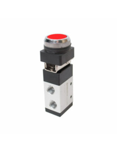 Zawór rozdzielający ręczny 3/2 G1/4 NC NC, monostabilny, przycisk czerwony, Flowmatik FMZR 32 14 MBPR
