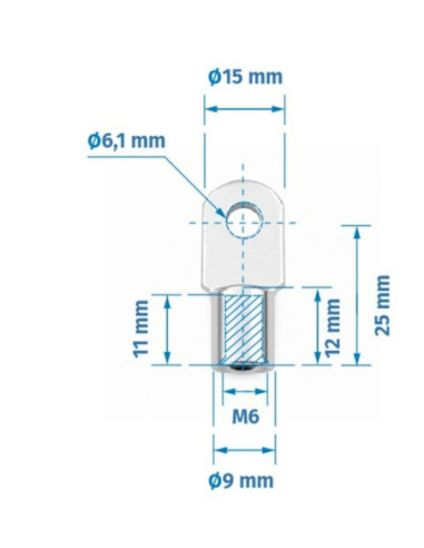 Mocowanie sprężyny gazowej z gwintem M6, ucho fi 6,1 mm, długość 25 mm FO-062505M6