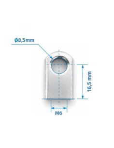 Mocowanie sprężyny gazowej z gwintem M6, ucho fi 8,5 mm, długość 16,5 mm FO-081608M6 2