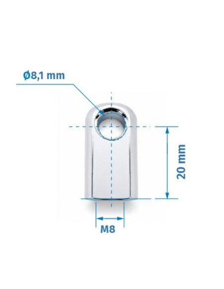 Mocowanie sprężyny gazowej z gwintem M8, ucho fi 8,1 mm, 20 mm FO-082012M8