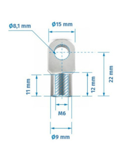 Mocowanie sprężyny gazowej z gwintem M6, ucho fi 8,1 mm, długość 22 mm FO-082205M6 2