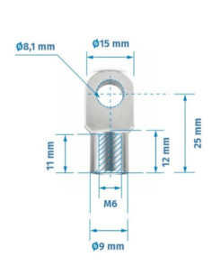 Mocowanie sprężyny gazowej z gwintem M6, ucho fi 8,1 mm, długość 25 mm FO-082505M6 2