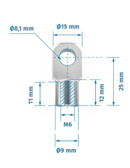 Mocowanie sprężyny gazowej z gwintem M6, ucho fi 8,1 mm, długość 25 mm FO-082505M6
