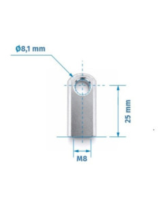 Mocowanie sprężyny gazowej z gwintem M8, ucho fi 8,2 mm, długość 25 mm FO-082510M8 2