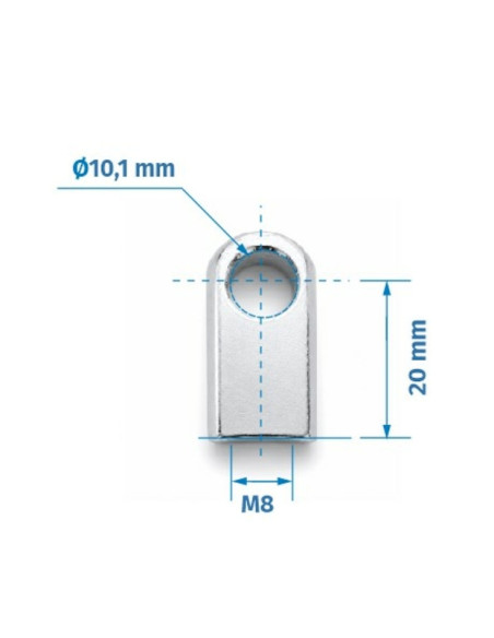 Mocowanie sprężyny gazowej z gwintem M8, ucho fi 10,1 mm, długość 20 mm FO-102010M8