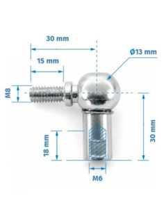 Mocowanie sprężyny gazowej z gwintem M6-M8, przegub kulowy, fi 13 mm, długość 30 mm, do 1200N FP-1330M6M8 2
