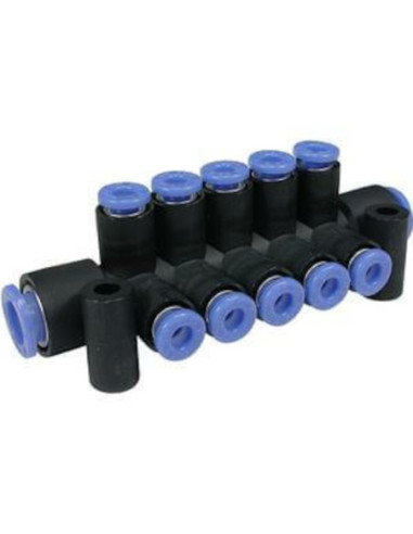 Rozgałęźnik wtykowy wielokrotny 6-krotny do przewodu 8 mm, 2 przyłącza 12 mm SMC KM11-08-12-6
