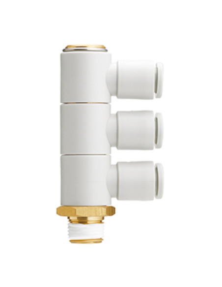 Złączka wtykowa kątowa 3-krotna do węża fi 10 gwin t 1/2 mosiądz uszczelnienie pierścień okrągły SMC KQ2VT10-04AS