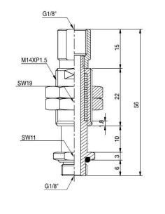 Kompensator poziomu, skok 10mm, G 1/8wz", dł. 56mm, M14x1.5 L1810T