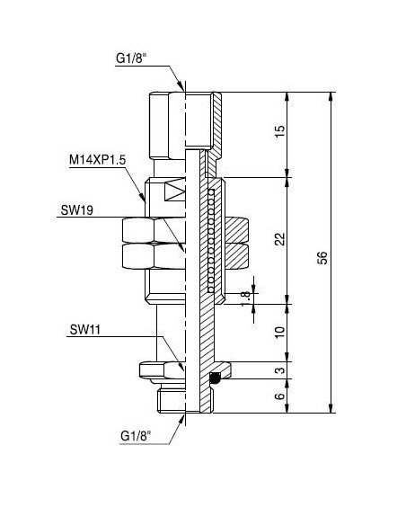 Kompensator poziomu, skok 10mm, G 1/8wz", dł. 56mm, M14x1.5 L1810T