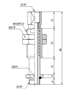 Kompensator poziomu, skok 15mm G1/8z. M14x1 dł. 66 L1815T