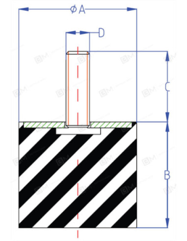 Silentblock, 50 Sh, M10 wysokość 20 mm, średnica 40 mm LE R4020