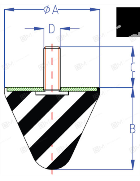 Silentblock, 60 Sh, M8, stożek wysokość 30 mm, średnica 30 mm LE TP30M8
