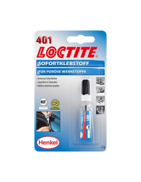 Błyskawiczny klej cyjanoakrylowy do łaczenia materialów trudnych, 3 g LOCTITE-401-3