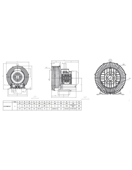 Dmuchawa bocznokanałowa 700 m3/h, 4,0 kW, +125 mbar/-150 mbar, 400V SC731MF4.0T