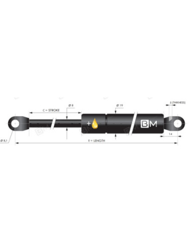 Hamulec olejowo-gazowy, 8/18, 0N ucho fi 8,1 mm, skok 250 mm, długość 585 mm ST A250D8NM + F1