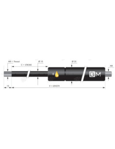Hamulec olejowo-gazowy, 10/21, 0N gwint 8,1 mm, skok 500 mm, długość 1055 mm ST A500VD10NM + F1 2