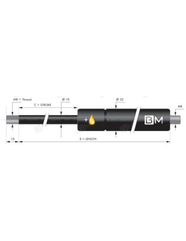 Hamulec olejowo-gazowy, 10/21, 0N gwint 8,1 mm, skok 500 mm, długość 1055 mm ST A500VD10NM + F1