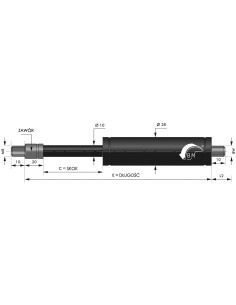 Sprężyna gazowa ciągnąca 10/28 z gwintem M8 500N, skok 150 mm, długość 400 mm ST T28 150 500N V 2