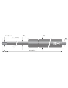 Sprężyna gazowa 10/21 M8 INOX 600N,skok 250, dł. 555 mm TV 250 600N V D10 I 2