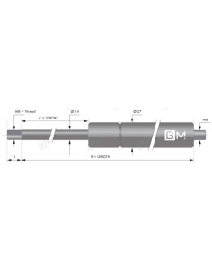 Sprężyna gazowa 14/28 M8 INOX 2000N,skok 400mm, dł. 855 mm TV 400 2000N V D14 I 2