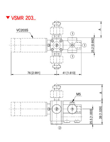 Chwytak VSMR wkł VC202+tłumik mont. 4xM, Zawór zwrot, QR VSMR202N-F