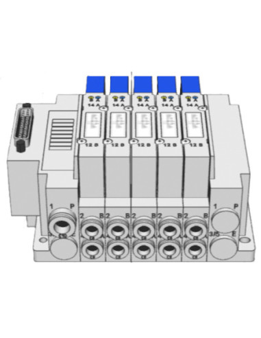 Wyspa zaworowa SMC serii SY5000 Multipin, 5 zaworów x 5/2 bistabilne WZ-SMC-SY5000-02