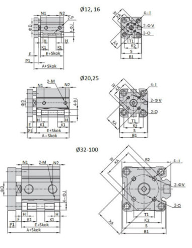 TACQ32X40G Siłownik dociskowy D32x40 bez magnesu antyobrotowy | Pneumatyka | Eshop Dopak | Wszystko dla Przemysłu