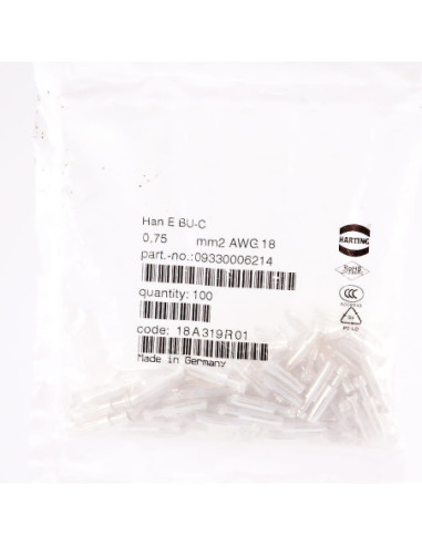 Styk żeński (opak. 100 szt.), HAN E BU-C 0,75mm2 AWG18, Harting | Elektryka | Eshop Dopak | Wszystko dla Przemysłu