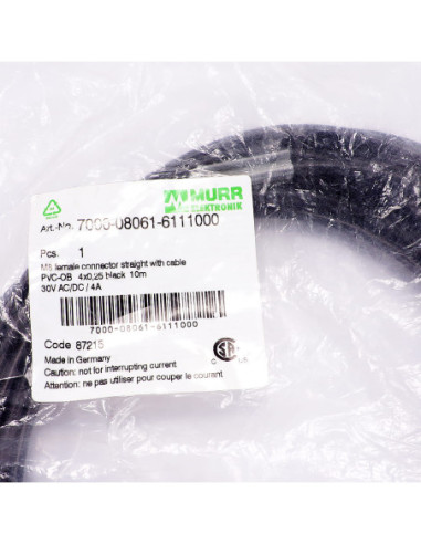 Konektor M8 żeński, prosty z wolnym końcem przewodów (kabel PVC-OB 4x0,25 czarny, 10m), 7000-08061-6111000, Murrelektronik | Prz