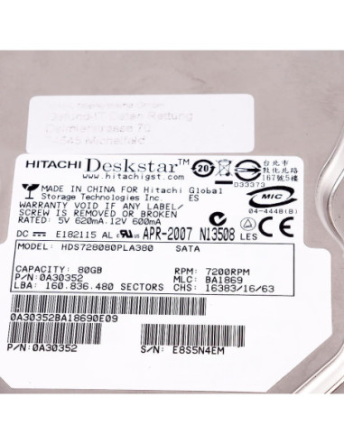 Dysk twardy, HDS728080PLA380, 80 GB, HITACHI | Elektryka | Eshop Dopak | Wszystko dla Przemysłu