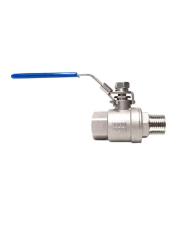 Zawór kulowy gwintowany Flowmatik R 1/2 GW - R 1/2 GZ PN63, 2-elementowy, PTFE, stal 316, z blokadą | Hydraulika | Eshop Dopak |