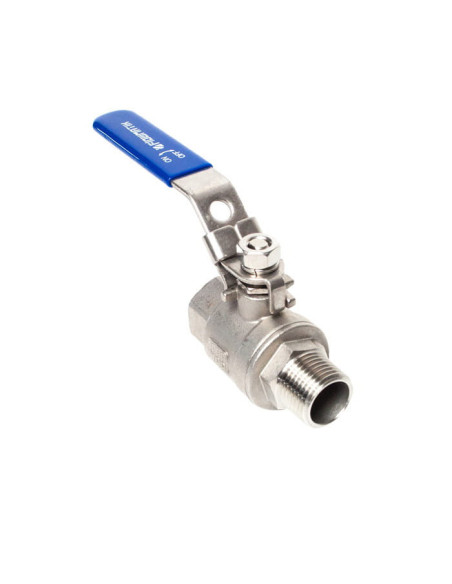 Zawór kulowy gwintowany Flowmatik R 1/2 GW - R 1/2 GZ PN63, 2-elementowy, PTFE, stal 316, z blokadą | Hydraulika | Eshop Dopak |