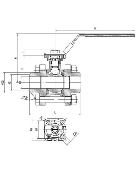 Zawór kulowy do wspawania Flowmatik BW 1 1/4 PN63, 3-elementowy PTFE 316 z płytą ISO5211 z blokadą | Hydraulika | Eshop Dopak | 