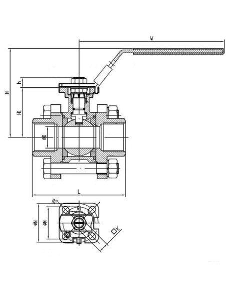 Zawór kulowy gwintowany Flowmatik R 2 GW, PN63 3-elementowy, PTFE, 316 z płytą ISO5211 z blokadą | Hydraulika | Eshop Dopak | Ws