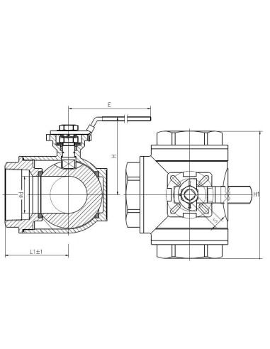 Zawór kulowy trójdrożny Flowmatik R 1 GW PN63 nierdzewny 316, kula L, z blokadą i płytą ISO5211 | Hydraulika | Eshop Dopak | Wsz