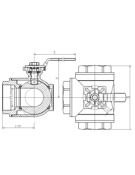 Zawór kulowy trójdrożny Flowmatik R 1 GW PN63 nierdzewny 316, kula T, z blokadą i płytą ISO5211 | Hydraulika | Eshop Dopak | Wsz